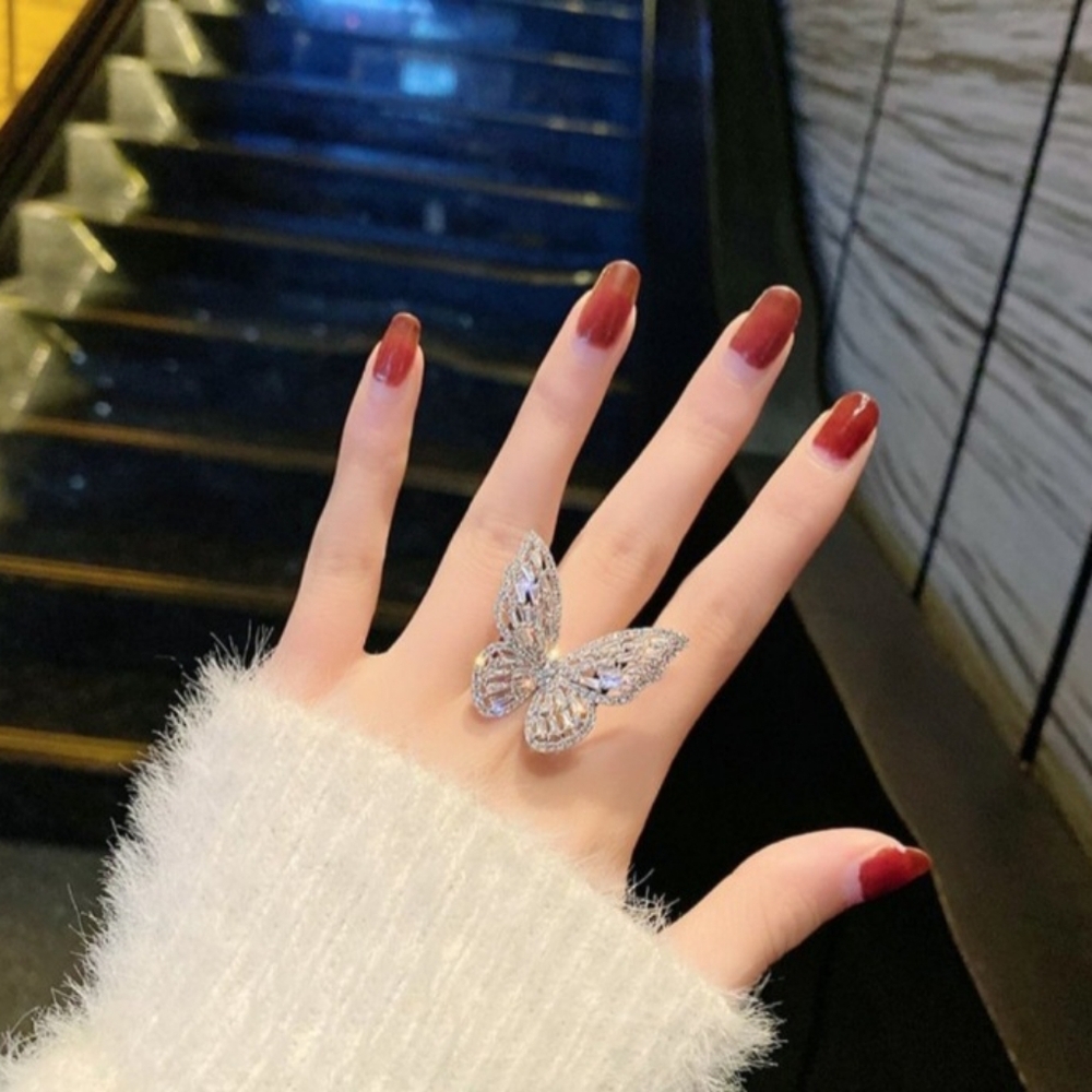 Silver Filigree Butterfly Ring with Crystal Accent